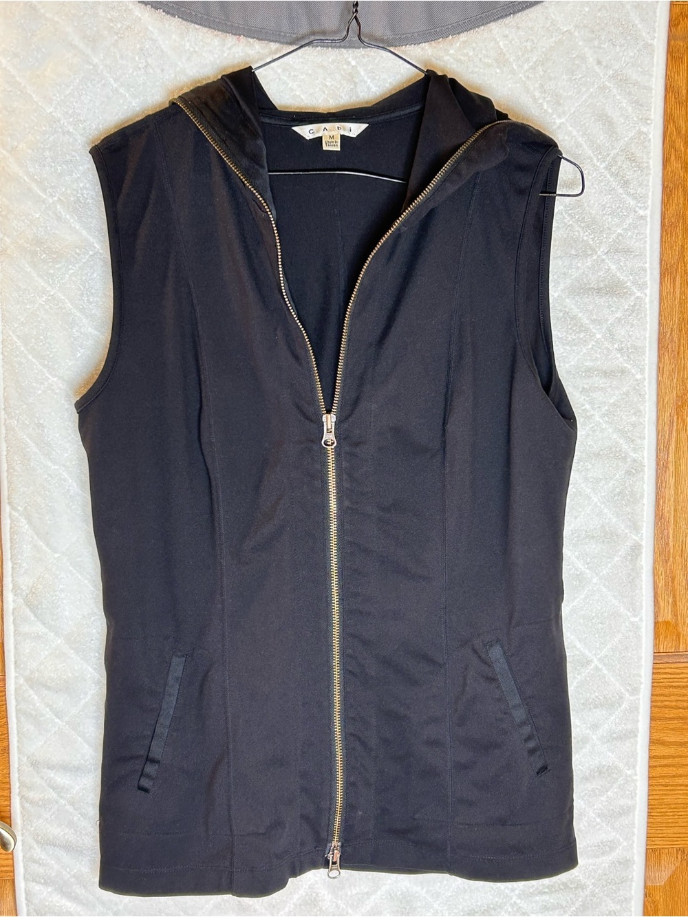 CAbi Black Hooded Sleeveless Zip-Front Vest